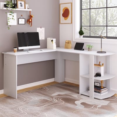 MIVRAY Hoekbureau - L-Vormig Bureau Met Open Opbergvak - Voor Thuiswerkplek En Kantoor - Wit - 140 X 140 X 75 Cm