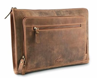 Bruine laptoptas van echt buffelleer voor laptops tot 14 inch