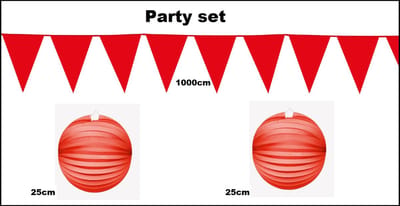 Party set rood - 1x Vlaggenlijn rood 1000cm + 2x Lampion rood 25cm - Red party festival thema feest