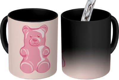 Magische Mok - Foto op Warmte Mokken - Koffiemok - Beer - Roze - Snoep - Magic Mok - Beker - 350 ML - Theemok