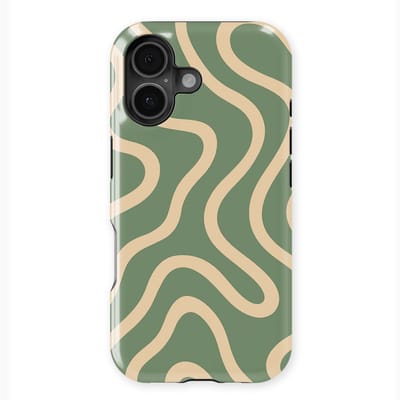 DripCase Curvy Lines Hoesje geschikt voor iPhone 17 | Backcover met Mag | Design Tough Case geschikt voor iPhone 17 Olive Drift