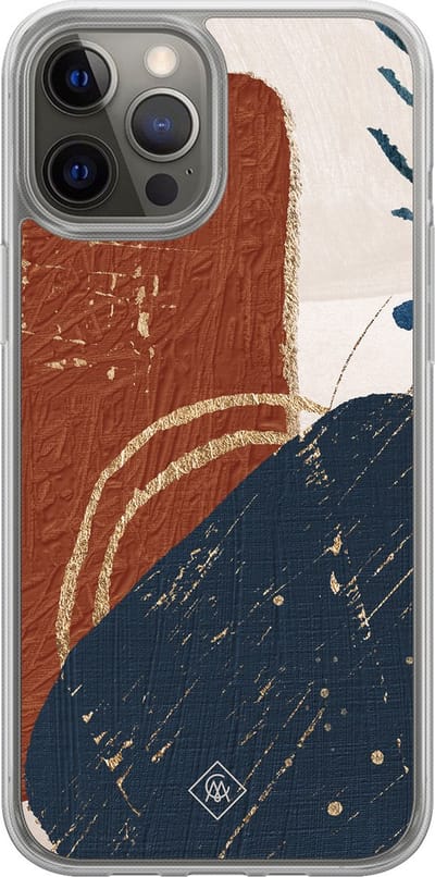 Casimoda® hoesje - Geschikt voor iPhone 12 Pro - Abstract Terracotta - 2-in-1 case - Schokbestendig - Geometrisch patroon - Verhoogde randen - Rood, Transparant