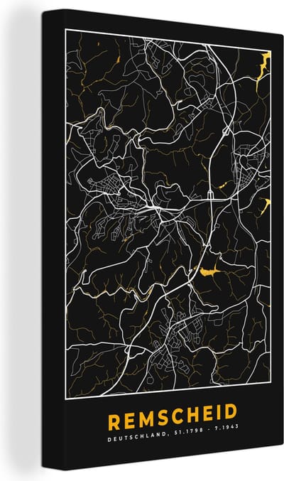 Canvas Schilderij Remscheid – Stadskaart – Gold – Plattegrond – Stadskaart – Kaart - Duitsland - 20x30 cm - Wanddecoratie