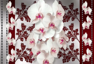 Fotobehang Flowers Floral Orchids Pattern | XL - 208cm x 146cm | 130g/m2 Vlies