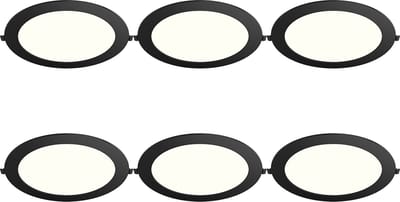 LED Downlight Inbouwspot Dimbaar 6 Stuks - Brinton Thin - 18W 1800lm 120° Bundelhoek - Natuurlijk Wit 4000K - IP40 - Rond - Zwart - Ø229mm Buitenmaat - Ø205mm Zaagmaat