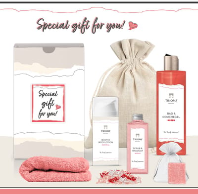 Geschenkset “Special Gift for You!” - 6 producten - 650 gram - Triomf Cosmetica | Giftset voor haar Cadeau Speciaal voor jou Luxe wellness cadeaubox Cadeaupakket Vrouw Vriendin Geschenk Set Verjaardag Valentijn Moederdag Kerst Pakket Roze Rood