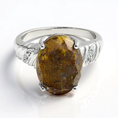 Cavill - Zilveren Ring - 925 Sterling Zilver - 5,32 ct Ovale Dinosaurus Kwarts met Witte Topaas Accenten - Elegante Handgemaakte Sieraad