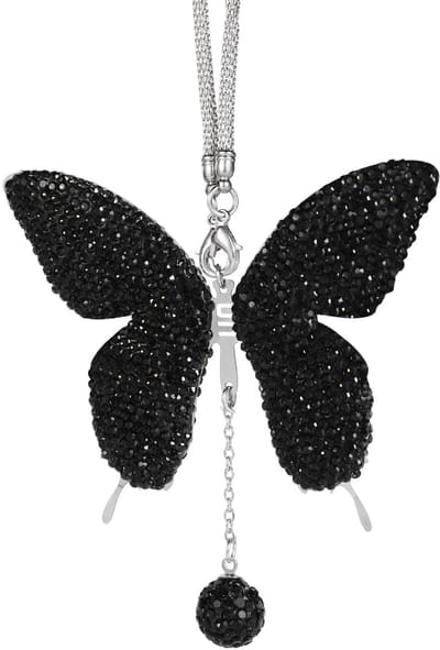 Dailygoods- Autohanger Elegant - Vlinder Ornament - Achteruitkijkspiegel Accessoire - Zwart - Legering met Steentjes - Glanzend Design - Autodecoratie