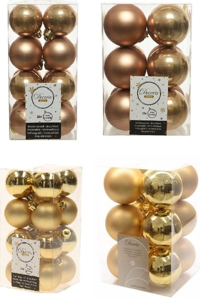 Kerstversiering kunststof kerstballen kleuren mix goud/ camel bruin 4 en 6 cm pakket van 80x stuks