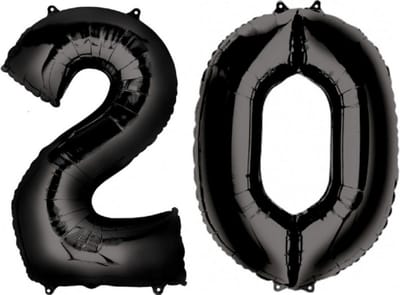 Ballon Cijfer 20 Jaar Zwart 70Cm Verjaardag Feestversiering Met Rietje