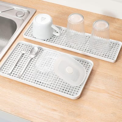 Kunststof Afdruiprek voor Keukengerei en Servies - Compact Dubbellaags Droogrek met Opslagmogelijkheid