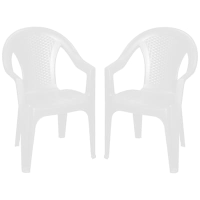 Pro Garden tuinstoel Como - 2x - wit - kunststof - 56 x 55 x 83 cm - bijzet stoelen - stapelbare tuinstoelen - buiten
