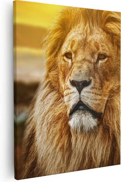 Artaza Canvas Schilderij Leeuw Portret - 40x50 cm - Wanddecoratie Woonkamer - Muurdecoratie Afrikaanse Dieren - Kamer Accessoires Savanne