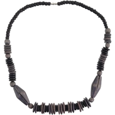 Behave – Ketting – Hout – Zwart Bruin Schijfkralen – 48 cm – Handgemaakt – Facetvormig
