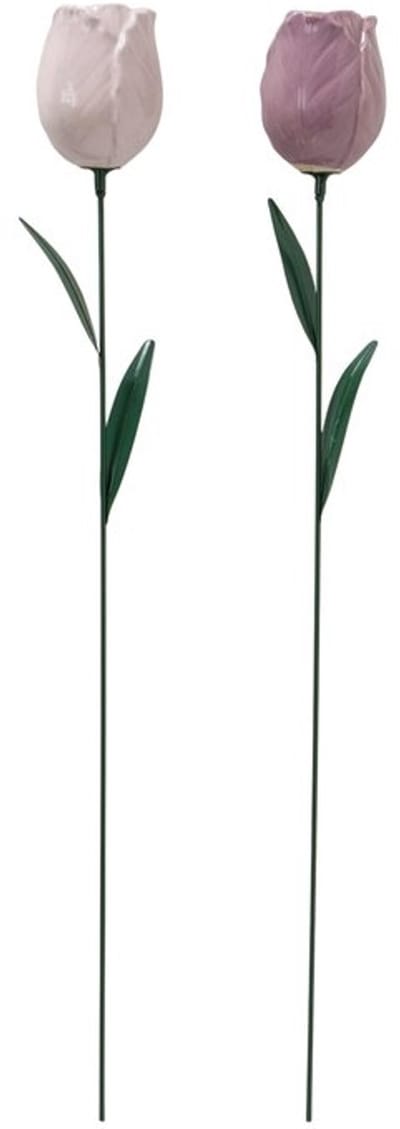 Boltze - Tuinstekers - Tulp - Set van 2 - Keramiek - Lichtroze & Lichtpaars - 66 cm - Handgemaakt - Tuindecoratie