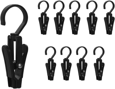 10 stuks - Droogklem - Wasklem - Drooghaak - met 360 graden draaihaak - Sokkenhouder - Robuuste en duurzame plastic kledingklem - Multifunctioneel - Draagbare antislip plastic kledinghouder - Zwart