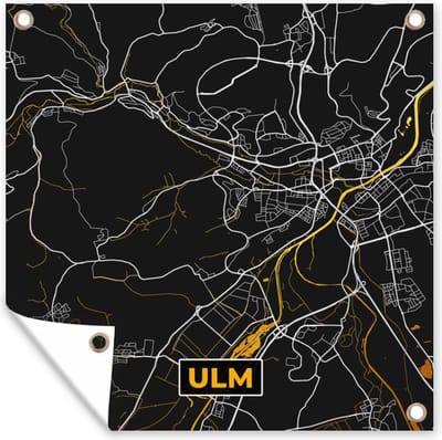 Tuin poster Ulm - Goud - Stadskaart - Plattegrond - Kaart - Duitsland - 200x200 cm - Tuindoek