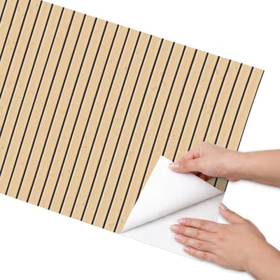 Coloray Meubel Wrap Folie - Beige Meubelfolie - 50x100 cm - Decoratiefolie Zelfklevend Houten stroken - Meubelfolie Zelfklevend - Minimalist Meubelfolie - Wrapfolie Keuken - Wanddecoratie - Texturen