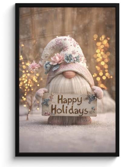 Poster in lijst - Fotolijst 60x90 cm - Posters - Kerst - Gnome - Bord - Kleurrijk - Posterlijst zwart - Decoratie - Wanddecoratie woonkamer - Muurdecoratie slaapkamer - Kerstversiering - Kerstdecoratie voor binnen - Kerstmis