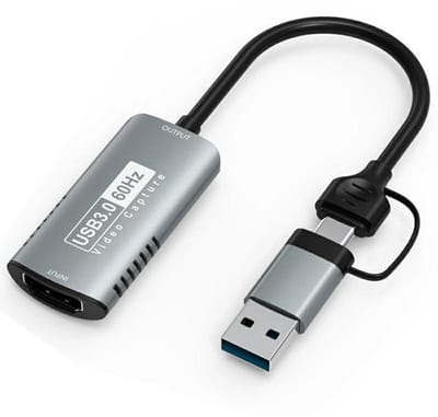 HDMI naar USB 3.0 en USB-C Video Capture Card - 4K Input - 1080P/60Hz - Aluminium - geschikt voor PC, Gaming etc. - grijs