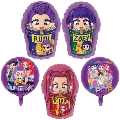 5 pièces Kpop Demon Hunter Ballons Métallisés Décorations Date de Naissance Huntrix Cumpleaños Guerreras K Pop Saja Boys Fourniture de Célébration Globos Rumi As Picture beige