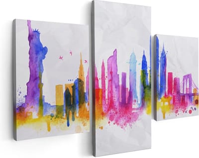 Artaza Canvas Schilderij Drieluik Kleurrijk New York Van Aquarel - Abstract - 90x60 - Foto Op Canvas - Canvas Print