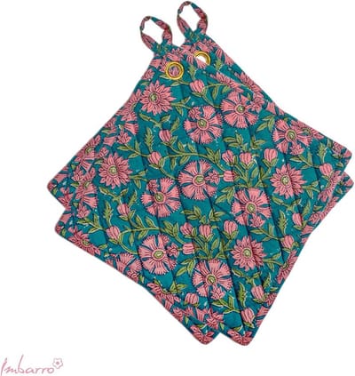 Imbarro - Pannenlappen - Set 2 stuks - 25x25 cm - Katoen - Fayah - Blauw/Roze