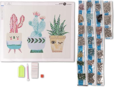 Crafts&Co - Diamond Painting Canvas - Drie Cactussen - 40 x 50 cm - Diamond Painting Pakket Volledig