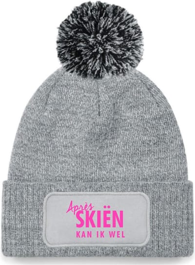 Après skiën kan ik wel wintermuts grijs pompoen | fluor roze - soBAD. | Unisex | Skimuts | Après ski verkleedkleren | met grappige tekst | Unisex