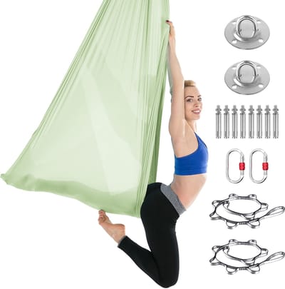 NAVOBIZ Yoga hangmat - Yoga swing - Fitness doek - Zachte en rekbare stof - Verstelbare ophanging - Ademend materiaal - Groen