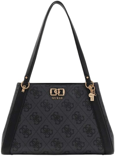 GUESS schoudertas Karnilla Logo Girlfriend Carryall Coal Logo donkergrijs