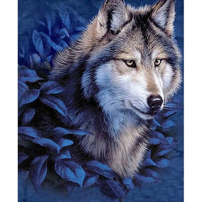 Peinture diamant tête de loup, strass, broderie diamant, mosaïque, décoration 20X30CM black
