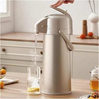 Thermofles Pompdispenser - Koffie Theepot - Dranken Warm Houden - Dubbelwandige Isolatie - 2.5 Liter - Zilverkleurig