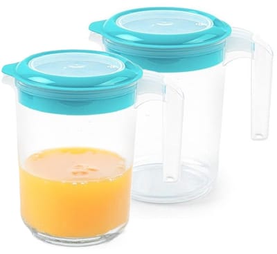 Plasticforte Sapkan / Schenkkan karaf met deksel - 2x - 1500 ml - blauw - kunststof - met mix en navul deksel