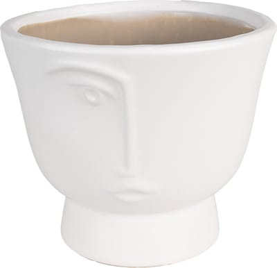 Clayre & Eef Bloempot Ø 14x12 cm Wit Keramiek Gezicht