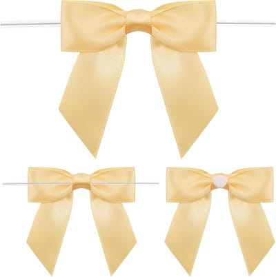 50 Stuks Satijnen Strikken voor Ambachten, Bruiloften, Feestdecoraties en Cadeauverpakking - Champagne en Goud, 8.5 cm