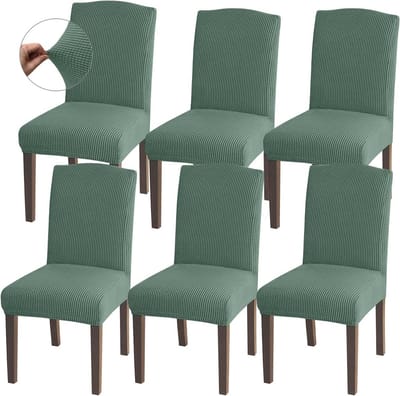 Hoge Rekbaarheid Stoelhoezen - Universaal Voor Eetkamerstoelen - Verwijderbare Beschermers voor Eetkamer Keuken Restaurant (Set van 6, Matcha Groen)