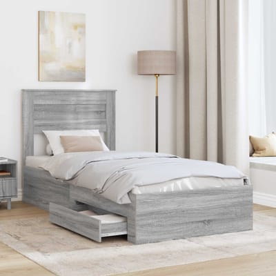 vidaXL - Bedframe - met - lade - Grijs - Sonoma - 90 - x - 190 - cm - Bewerkt - hout