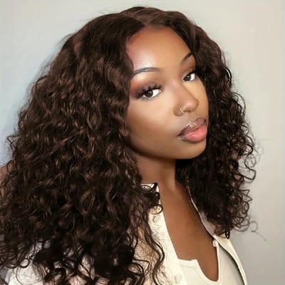 Dailygoods- Lace Front Pruik 14 Inch - 100% Menselijk Haar - Diepe Krullen - Pre Plucked - 150% Dichtheid - Chocolade Bruin