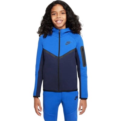 Nike Technische fleece-hoodie met doorlopende rits voor kinderen (Obsidiaanblauw/Koningsblauw)