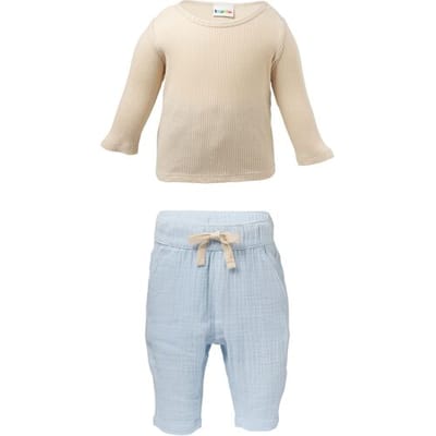 LUPILU Mousseline baby kledingset, 2-delig (Beige/blauw, 50/56)