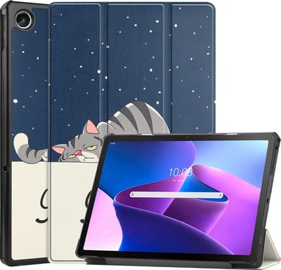 Hoesje - Geschikt voor Lenovo Tab M10 Plus (3e / 3rd Generatie) - Dun & Stevig - Hardcover Book Case - Trifold Bookcase Hoes - Hard Cover - Tablethoes - Kat