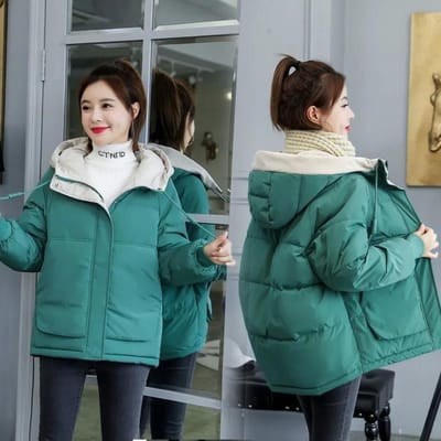 Doudoune en coton plume Femme Hiver Étudiants Version coréenne Vêtements pain Doudoune courte en coton Ample Épaissie Manteau en coton Veste XXXL vert