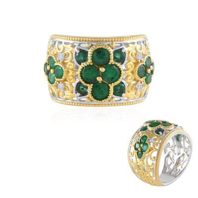 Cavill - Elegante Damesring - 925 Sterling Zilver Palladium - Zambia Smaragd 1,818 ct - Filigraan Bloemen - Prachtige Ring