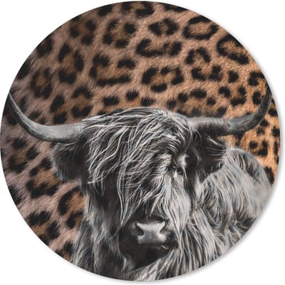 Muismat rond 20x20 cm - Mousepad Schotse hooglander - Koe - Panterprint - Ronde muismatten