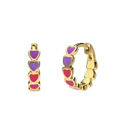 Lucardi Kinder Zilveren goldplated oorring gekleurde emaille hartjes - Oorbellen - 925 Zilver - Goudkleurig