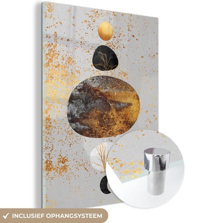 MuchoWow® Glasschilderij 30x40 cm - Schilderij acrylglas - Abstract - Ruimte - Goud - Foto op glas - Schilderijen