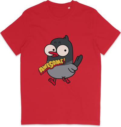 Grappig T Shirt Heren en Dames - Cartoon Vogel Awesome Geweldig - Rood - XS