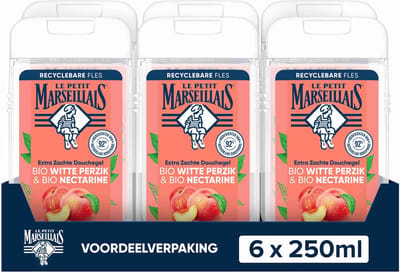 Le Petit Marseillais douchegel voordeelverpakking - Bio Witte Perzik & Bio Nectarine - extra zacht - hydraterend - 6 x 250 ml