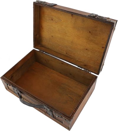 Vintage Houten Koffer - Opbergdoos Kist - Decoratieve Opslag - Met Scharnierende Sloten - 31 x 25 x 13 cm